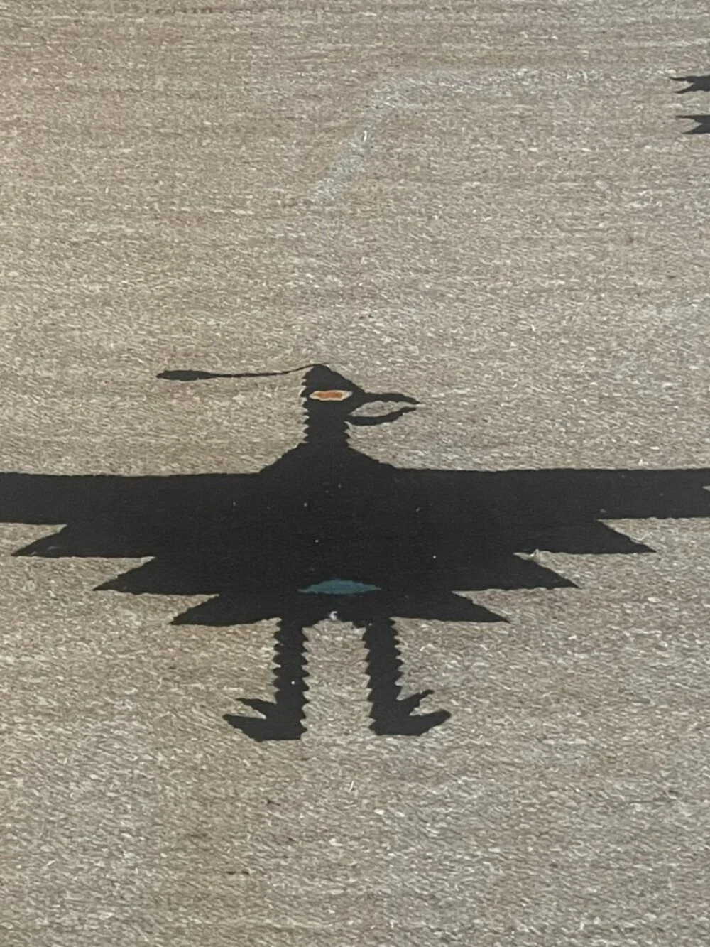 Vintage Mexican Zapotec Handmade Flatwoven Geometric Road Runner Beige Rug